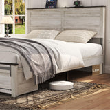 madeslves Wooden Bed Frame Full Size with Sliding Barn Door Storage Cabinets and Headboard, Farmhouse Platform Bedframe with Charging Station & Lights, Noiseless, No Box Spring Needed, White madeslves