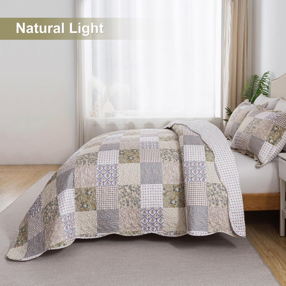 HoneiLife Quilt Set King Size - Lightweight Bedspreads 106x96, Microfiber Quilts 3-Piece, Patchwork Coverlet Rustic Bedding Sets All Season Quilts HoneiLife