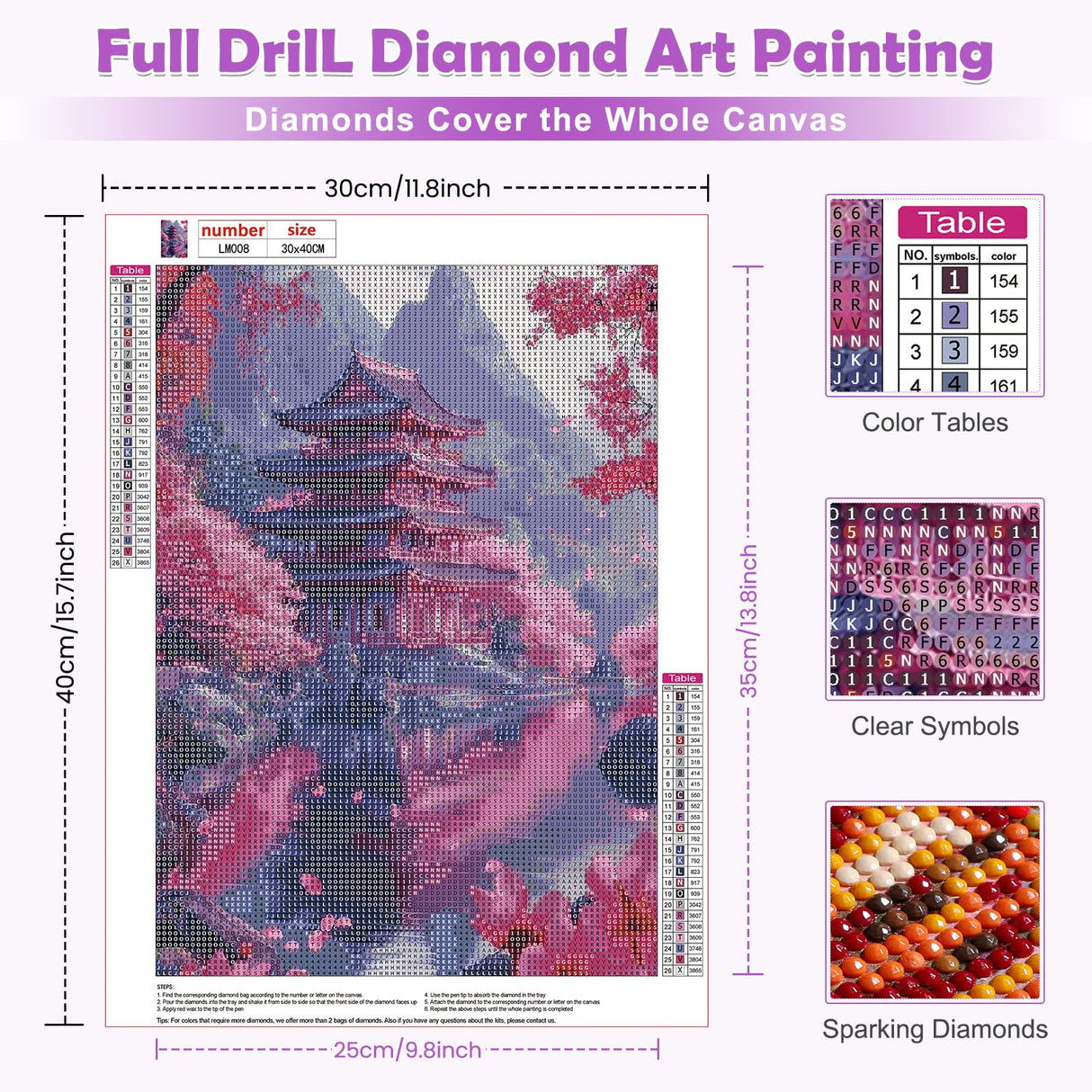 MOGTAA Cherry Blossom Landscape Diamond Art Kits for Adults, 5D Full Drill Diamond Painting Kits for Adults Beginner, DIY Round Diamond Dots for Adults, Gem Art for Home Wall Decor 12 X 16Inch MOGTAA