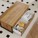 Manora Multi-Functional Lift-Top Coffee Table Convertible to Dining Table or Workstation, Rustic Wood Center Table with Hidden Storage, Compact Design for Living Room or Home Office, Rustic Brown Manora