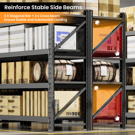 68” W Metal Shelf Heavy Duty, 8000LBS Metal Garage Shelving Units, 4 Tier Storage rack shelves, Steel Industrial Shelving , Adjustable Standing Shelf for Basement/Warehouse 68"W x 24"D x 64"H, Black AFAIF
