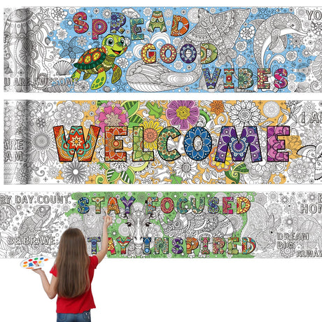 Janlaugh 3 Pack Giant Mandala Coloring Posters 9.8 Feet Long Back to School Motivational Jumbo Large Coloring Sheets Pages DIY Drawing Paper Rolls for Summer Classroom Craft Home Team Art Activity Janlaugh