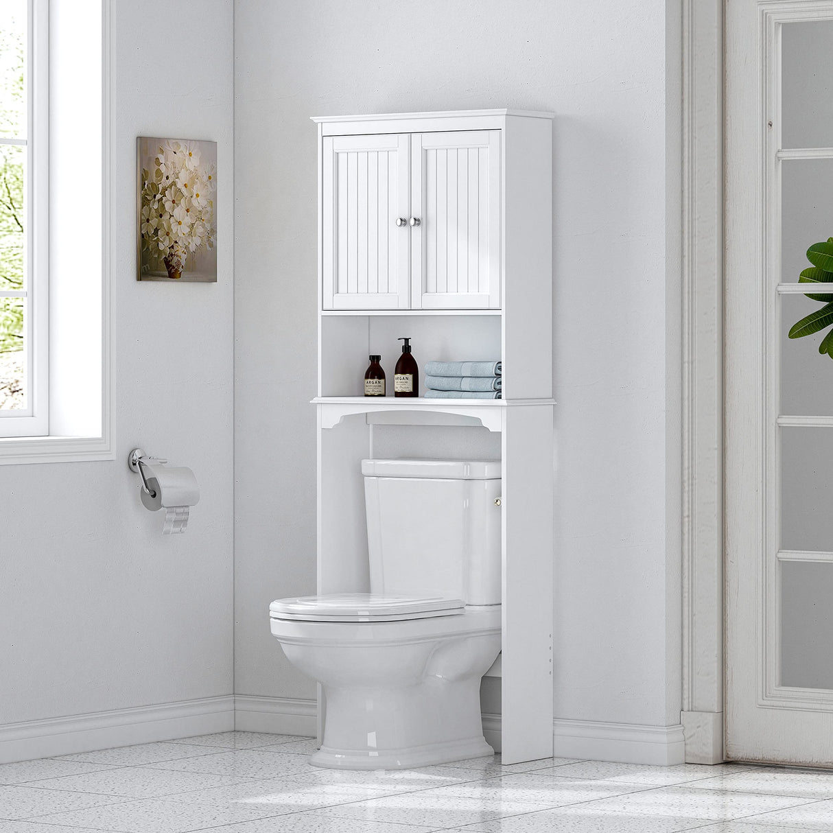 Spirich Over The Toilet Storage Cabinet, Bathroom Shelf Over Toilet, Bathroom Storage Cabinet Organizer, White Spirich