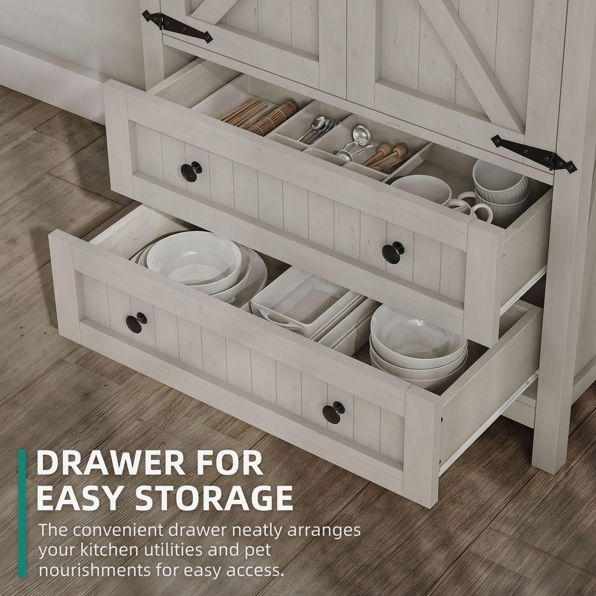 DWVO Farmhouse Kitchen Pantry Cabinet, 64.5" Tall Storage Cabinet with 2 Drawers and Adjustable Shelves, Versatile Storage for Living Room, Dining Room or Hallway, White DWVO