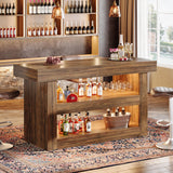 Tribesigns 55-Inch Kitchen Island with Storage, Farmhouse 3-Tier Stationary Island Table with Large Countertop, Wooden Coffee Bar Table Storage Cabinet for Kitchen, Dining Room, Living Room, Brown Tribesigns