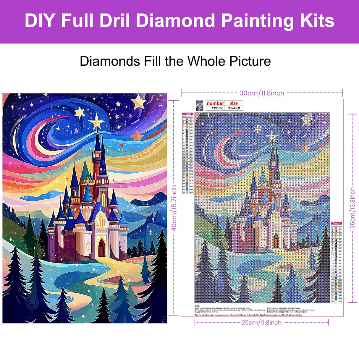 HEIBAGO Diamond Painting Kits for Adults, Rainbow Castle Diamond Art Kits for Beginners, DIY Full Drill Paint with Diamond, 5D Diamond Painting Dots Art Kits for Gift Home Wall Decor 12x16 Inch HEIBAGO