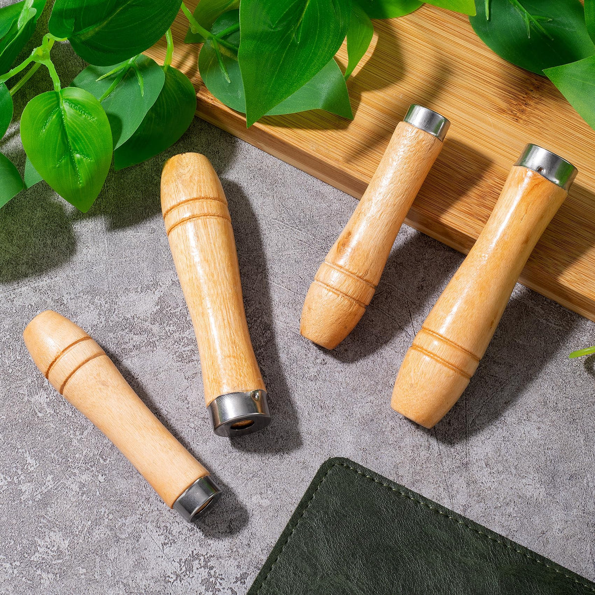 Pndeyo 4pcs Wooden File Handle with Strong Metal Collars, Medium Wooden Handle for 6"-8" File and Large Wood Handle for 10"-12" File, Screwdriver Hand Drill File Handle Pndeyo