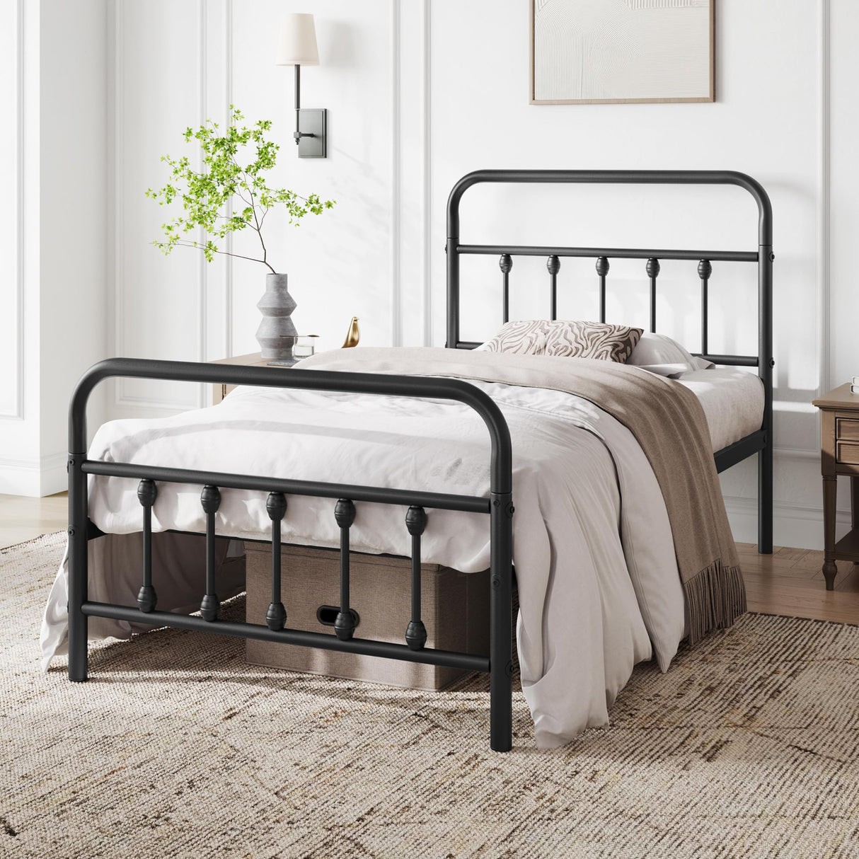 Yaheetech Classic Metal Platform Bed Frame Mattress Foundation with Victorian Style Iron-Art Headboard/Footboard/Under Bed Storage/No Box Spring Needed/Twin Size Black Yaheetech