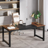 LITTLE TREE 63 Inch Large Executive Computer Office Desk, Brown+Black LITTLE TREE