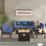 ASJMR Patio Furniture Set,8 Pieces Modern Outdoor Conversation Set w/43in Gas Fire Pit Table, Outdoor Metal Sectional Sofa with 55000 BTU Propane Fire Pit. ASJMR