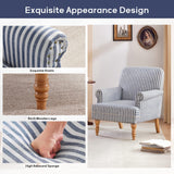 HUIMO Linen Fabric Accent Chairs Set of 2, Mid-Century Modern Armchair with Solid Wood Legs, Single Sofa Chair,Upholstered Reading Club Chair (2, Dark Blue and White Stripe) HUIMO