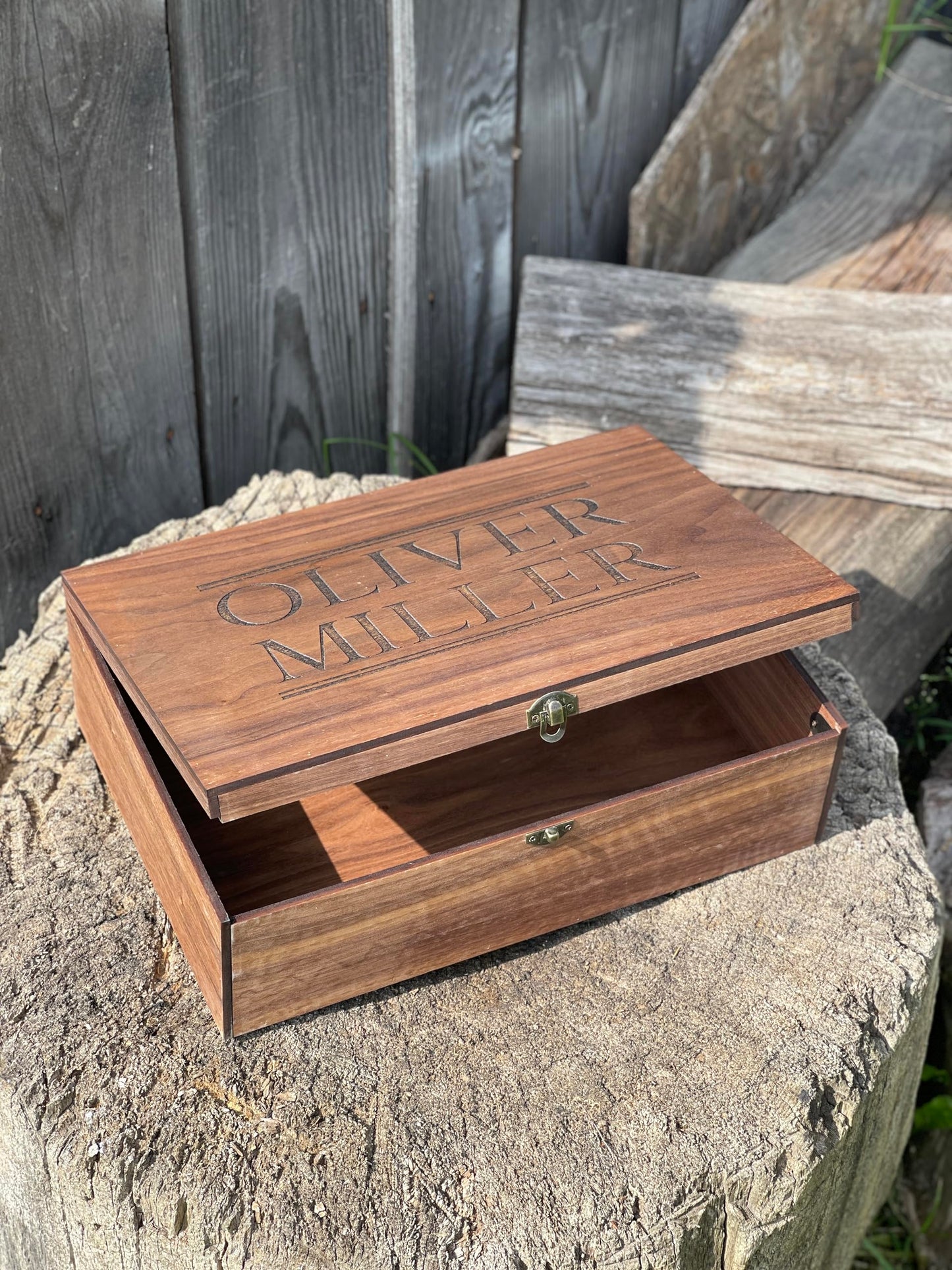 Personalized wooden name box for memories, keepsake - Christmas gift, present for Him, Boyfriend, Boy, Guy, Groomsmen, Friend for Birthday (Walnut) - WoodArtSupply