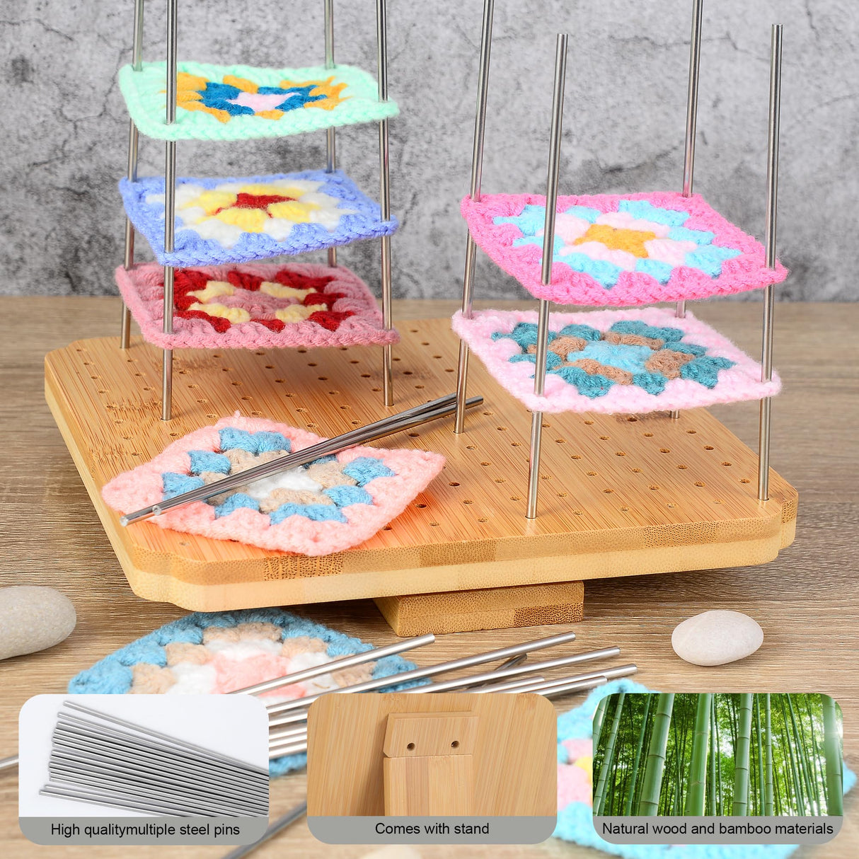 7.8" Crochet Blocking Board with 15 Pegs/Pins,Granny Square Blocking Board,Blocking Boards for Crochet Projects,crochet square blocking board,Wooden Crocheting Accessories Gifts for Crocheters. BLELEYLL