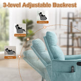 Massage Rocker Swivel Recliner Chair for Adults, Manual Recliner Glider with Lumbar Heating, Technical Flannel Fabric Nursery Glider Rocking Chair with Vibration Massage for Living Room - Green Blue EZZUP