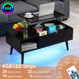 Finnhomy Lift Top Coffee Table with USB Type-C Charging Station, LED Lights and Power Outlet, 3-in-1 Multifunctional Table with Hidden Compartment and Large Storage, for Living Room Home Office, Black Finnhomy