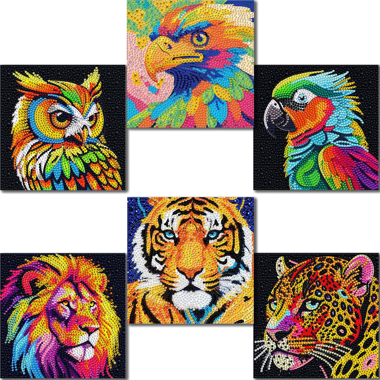 UiSdfuy Diamond Painting for Kids 8-12, 6 Pcs Diamond Dots Kits for Kids Ages 8 9 10 12, Arts & Crafts Gift for Boys & Girls | 6 Pack Animal Gem Art 6" x 6" (6-Tiger) UiSdfuy