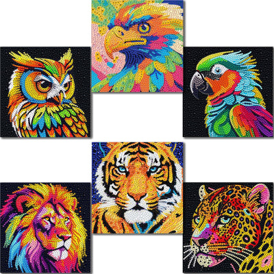 UiSdfuy Diamond Painting for Kids 8-12, 6 Pcs Diamond Dots Kits for Kids Ages 8 9 10 12, Arts & Crafts Gift for Boys & Girls | 6 Pack Animal Gem Art 6" x 6" (6-Tiger)