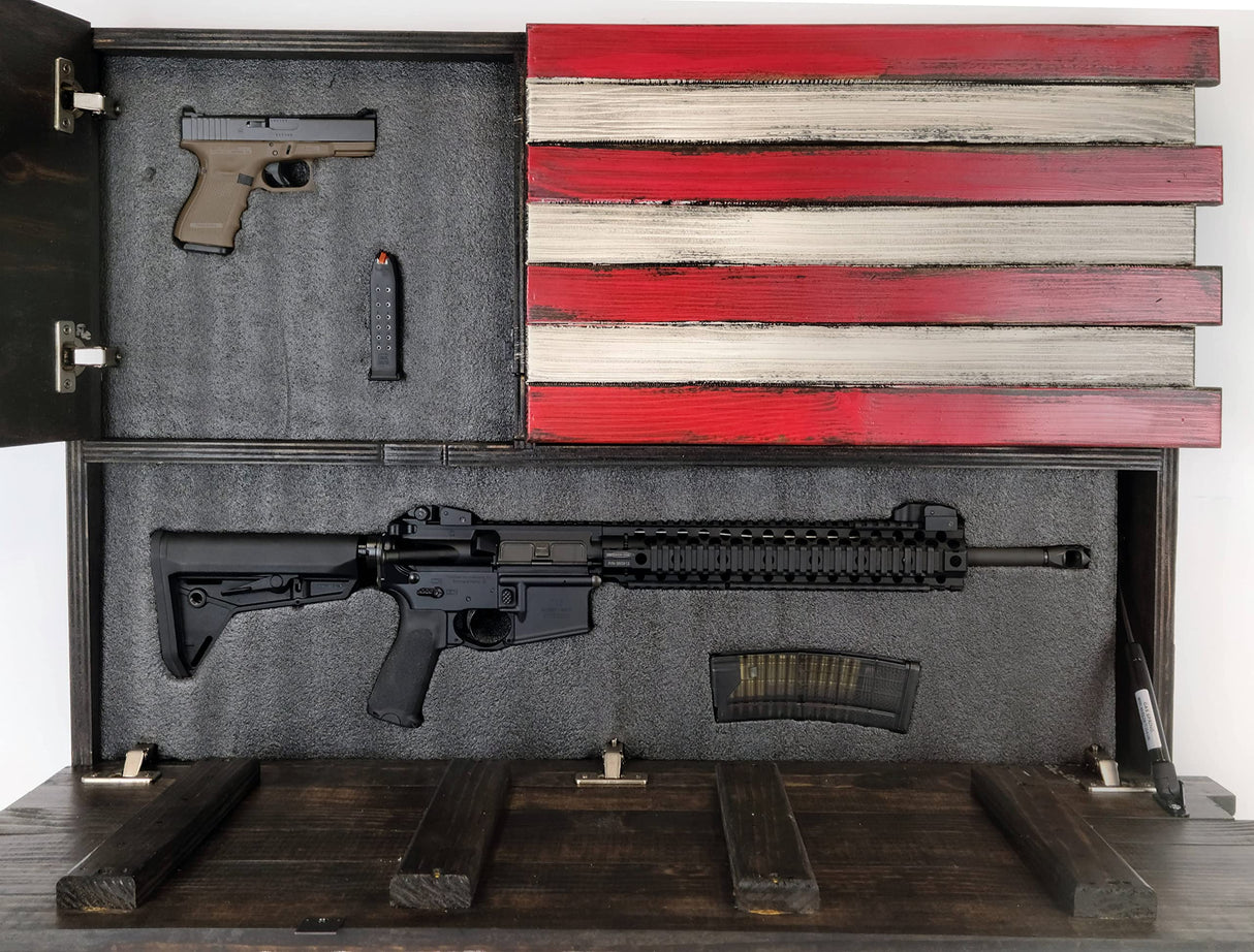 American Furniture Classics Model LRG2COMP Large American Flag Wall Hanging Gun Concealment with Two Secret Compartments, Red White and Blue American Furniture Classics