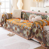 VClife Boho Sofa Covers, Sectional Couch Covers Breathable Cotton Linen Sofa Slipcover Washable Green Orange Geometry Sofa Couch Covers for L Shape Sofa - Farmhouse Sofa Covers with Tassel 71"x118" VClife