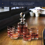 REGAL TRUNK & CO. Whiskey Decanter Set with Glasses, 4 Square Engraved Tumblers Whisky Decanter & Glass Set, Crystal Decanter Set Bourbon and Scotch, Gift Box and with Liquor Glass Polishing Cloth REGAL TRUNK & CO.