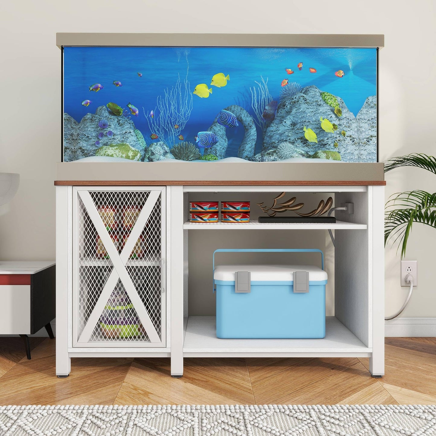 YITAHOME Heavy Duty 55-75 Gallon Aquarium Stand with Power Outlets, Cabinet for Fish Tank Accessories Storage - Metal Fish Tank Stand Suitable for Fish Tank, Turtle Tank, 880LBS Capacity, White