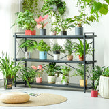 HCHQHS Bookshelf, 3-Tier Long Industrial Bookcase, Black Open Book Shelf, Freestanding Horizontal Bookshelves with Metal Frame HCHQHS