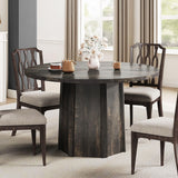 DWVO 47" Round Dining Table for 4-6 People Farmhouse Industrial Dinning Room Table with 1.18" Thickness Wood Grain Tabletop Rustic Circle Dining Table with Hexagonal Base for Eating Dinner Grey DWVO