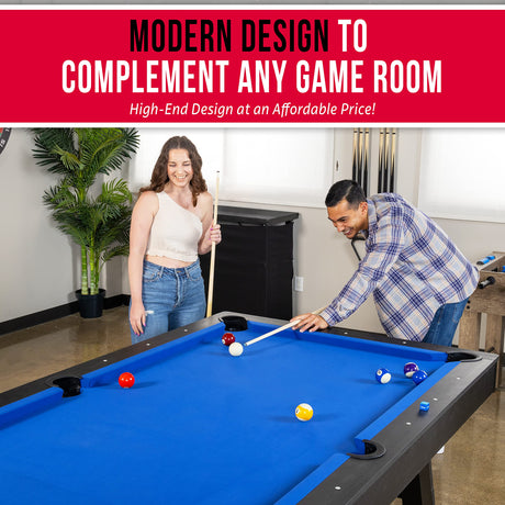 GoSports 8 ft Pool Table with Wood Finish - Modern Billiards Table with 2 Cue Sticks, Balls, Rack, 96"L x 51"W x 31.9"H, Felt Brush and Chalk GoSports