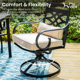 PHI VILLA Outdoor Patio Dining Set for 4 with 10ft 3-Layer Auto-tilt Round Umbrella(Beige),Includes 4 Outdoor Swivel Chairs with Cushions and a Metal Round Table, Perfect for Garden, Lawn, or Deck PHI VILLA