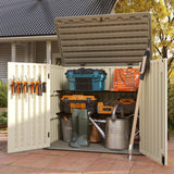 EHHLY Horizontal Resin Storage Shed, 47 Cuft Garden Tool Sheds & Outdoor Storage, Outdoor Plastic Storage Cabinet Waterproof, 4.5 x 2.8 ft Backyard Outside Lawn Mower Storage Shed, Vanilla EHHLY