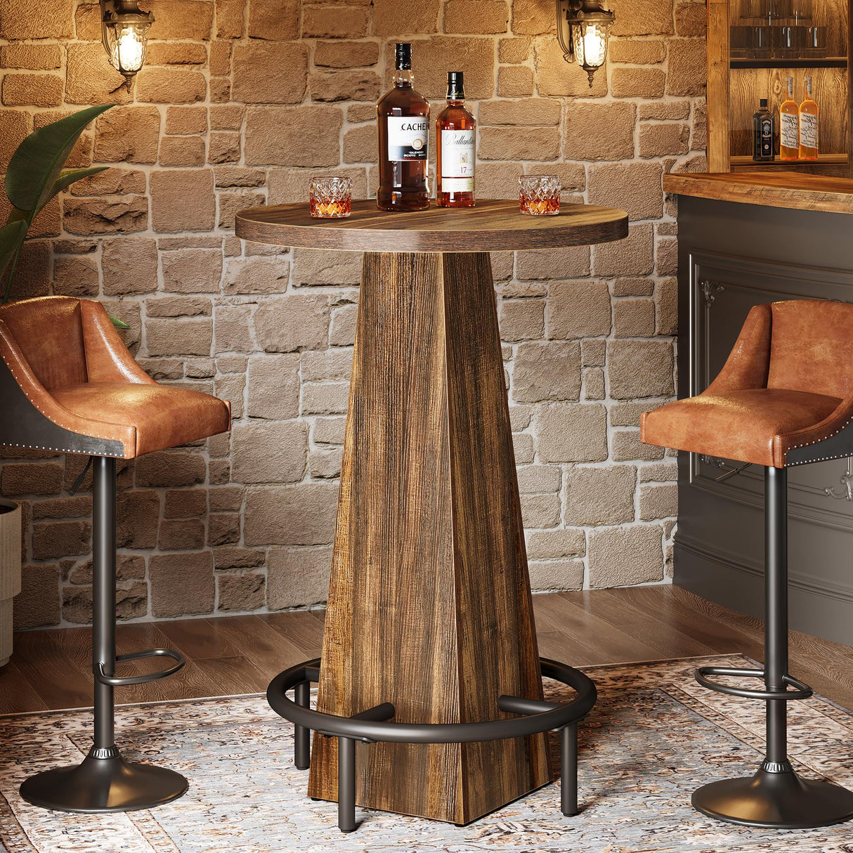 Tribesigns Bar Table, 37.4" High Round Pub Table for Small Bars, Dining Room, Kitchen, Rustic Brown (Only Table) Tribesigns