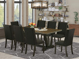 East West Furniture V-Style 9 Piece Kitchen Set Includes a Rectangle Table with V-Legs and 8 Black Linen Fabric Parsons Dining Chairs, 40x72 Inch, V677FL624-9 East West Furniture