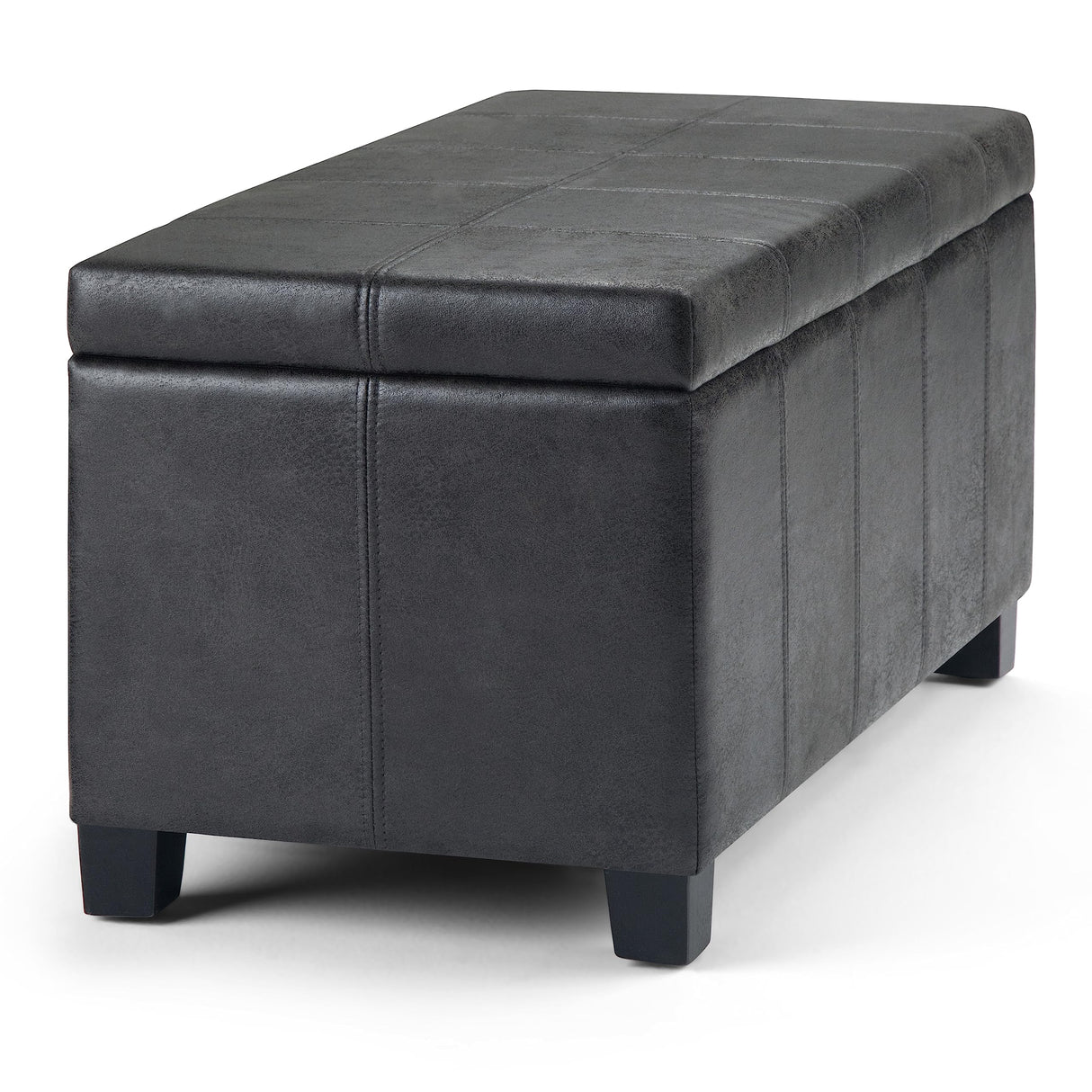 SIMPLIHOME Dover 36 inch Wide Rectangle Lift Top Storage Ottoman Bench in Upholstered Distressed Black Faux Leather, Footrest Stool, Coffee Table for the Living Room, Bedroom and Kids Room SIMPLIHOME