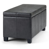 SIMPLIHOME Dover 36 inch Wide Rectangle Lift Top Storage Ottoman Bench in Upholstered Distressed Black Faux Leather, Footrest Stool, Coffee Table for the Living Room, Bedroom and Kids Room SIMPLIHOME