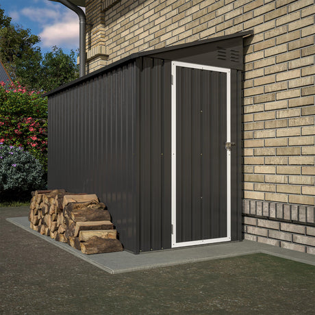 LZbeiteM Shed Lean to Storage Shed, Outdoor 4' x 8' Metal Wall Side Storage Sheds & Outdoor Storage, Garden Storage Cabinet for Backayrd, Patio and Outdoor Use,Black LZBEITEM