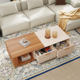 Aivermeil 42"- 65" Extendable Coffee Table with Storage, Reversible Wood Coffee Table with 2 Drawers, Two-Tone Large Adjustable Center Table for Living Room, Office (Walnut B) Aivermeil