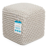 BIRDROCK HOME Buds Pouf Ottoman | Cotton Braided Foot Stool with Bead Filling | Boho Foot Rest for Living Room & Bedroom | Oversized, Sturdy & Comfortable Seating, Lightweight & Soft | Natural BIRDROCK HOME