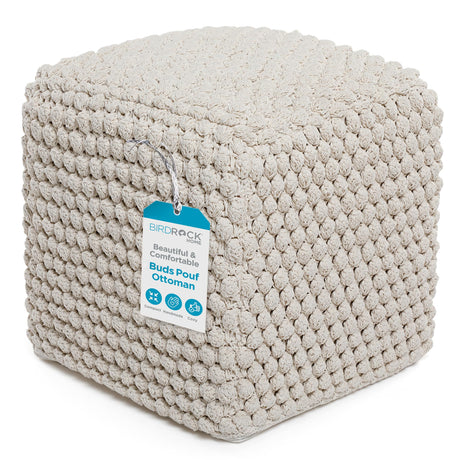 BIRDROCK HOME Buds Pouf Ottoman | Cotton Braided Foot Stool with Bead Filling | Boho Foot Rest for Living Room & Bedroom | Oversized, Sturdy & Comfortable Seating, Lightweight & Soft | Natural BIRDROCK HOME