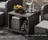 LHBcraft Balcony Furniture 5 Piece Patio Conversation Set, PE Wicker Rattan Outdoor Lounge Chairs with Soft Cushions 2 Ottoman&Glass Table for Porch, Lawn-Grey Wicker (Grey-Grey) LHBcraft