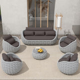 6-Piece Aluminum Patio Furniture Set, Modern Outdoor Conversation Set Sectional Sofa with Water Repellent Thick Cushions and Coffee Table for Balcony, Garden TWT