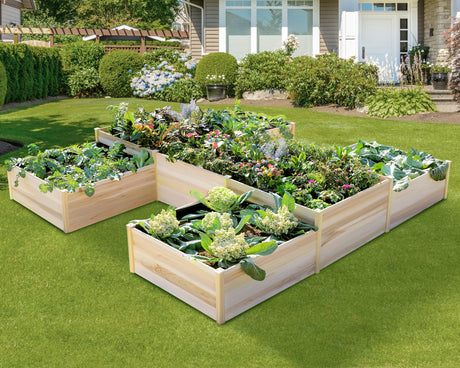 AMERLIFE 12x12x2 FT Wooden Raised Garden Bed, H-Shaped Planter Box with Double-Layer Design, 180 Cu. Ft Capacity for Outdoor Patio & Backyard AMERLIFE