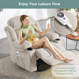 BOSMILLER Massage Recliner Chair, Swivel and Rocking Recliner with Heat and Vibration, Breathable Fabric Ergonomic Single Sofa Chair for Living Room with Cup Holders, Side Pockets BOSMILLER