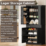 IRONCK Kitchen Pantry Cabinet 72" Height, Freestanding Cupboard with Drawer, Sliding Storage Rack, and 6 Hanging Shelves for Dining Room, Laundry, Living Room, Black IRONCK