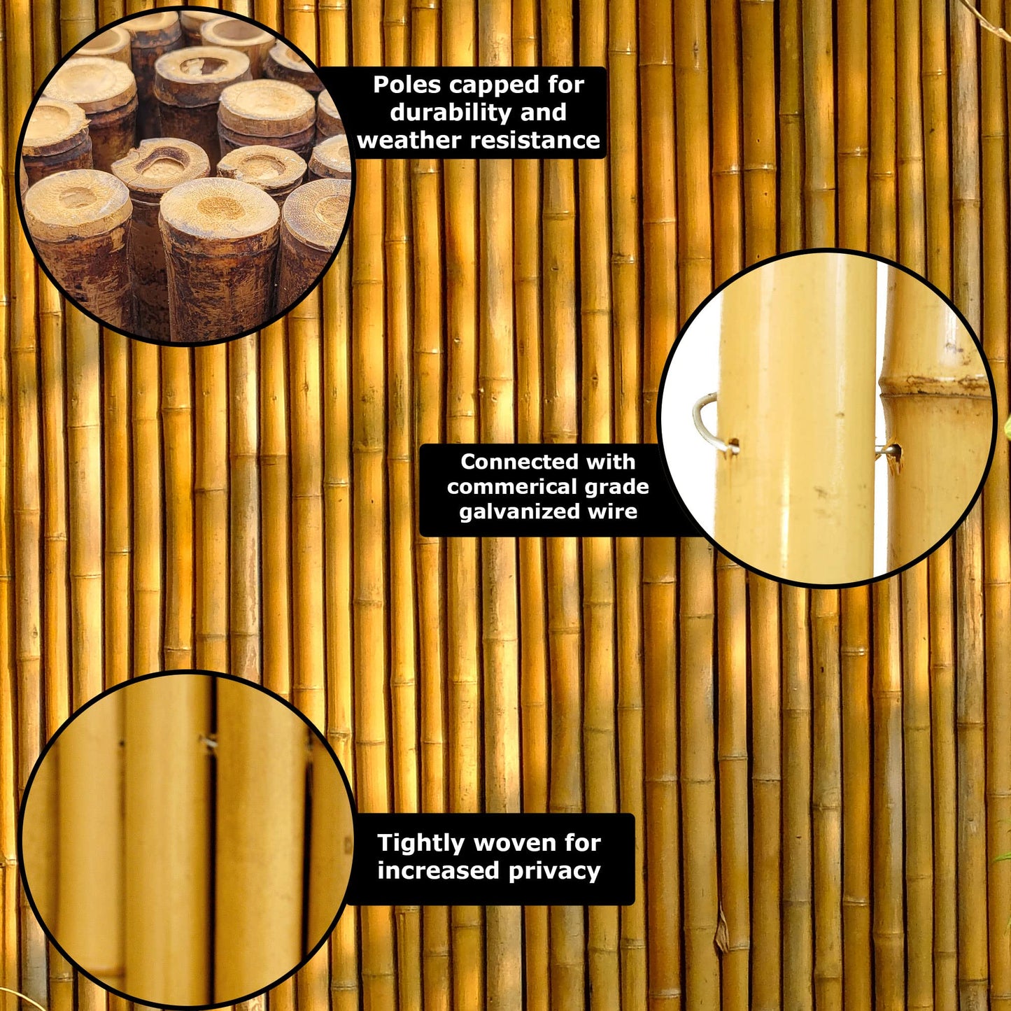 Forever Bamboo Natural Rolled Bamboo Fence 1in D x 3ft H x 8ft L