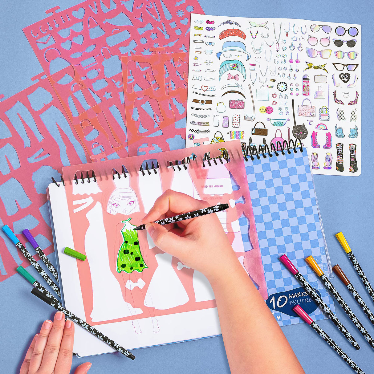 Fashion Angels Fashionista Sketch Set, Includes Sketch Pad with Stencils & Stickers, Fashion Design Sketch Book for Girls, Ideal Drawing Kit for Kids Fashion Angels