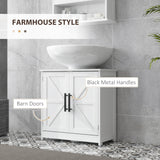 HOMCOM Pedestal Sink Storage Cabinet, Farmhouse Freestanding Bathroom Sink Cabinet with 2 Barn Doors and Adjustable Shelf, White HOMCOM