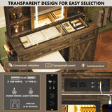 Farmhouse 3 in 1 Vanity Desk Mirror with Lights with Charging Station,Glass Top Vanity Table with Drawers&Shelves,Rustic Big Makeup Desk for Bedroom/Cloakroom,Stool Included, Dark Oak TAGELIER