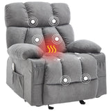 Massage Rocker Recliner Chair with Heat and Vibration Ergonomic Rocking Lounge Chair for Living Room Comfy Overstuffed Recliner with 4 Side Pockets,2 Cup Holders, USB Charge Port, Grey jonpony
