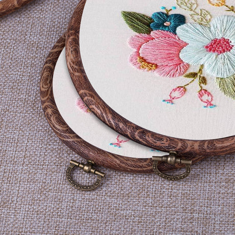joybest 4 Pcs Embroidery Hoops Set Cross Stitch Hoop Ring Imitated Wood Display Frame-Circle and Oval Hand Embroidery Kits for Art Craft Sewing (Imitated Wood) joybest