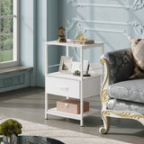 WLIVE White Night Stand with Charging Station, LED Nightstand with Adjustable Fabric Drawer, 3-Tier Storage Bedside Table, Small End Side Tables for Bedroom WLIVE